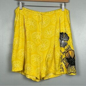 Desigual Let’s Make Lemonade pleated floral embroidered viscose shorts, 30 = US6
